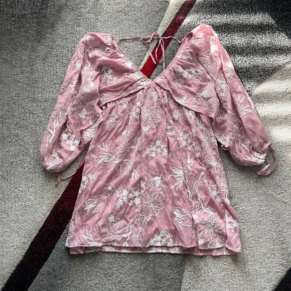 BTFL - Life Cheryl Long Cape Effect Embroidered Babydoll Mini Dress - Picture 3 of 6